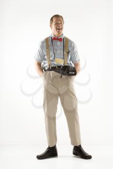 Royalty Free Photo of a Man Dressed Like a Nerd Smiling