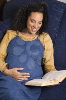 Royalty Free Photo of a Young Pregnant Female Reading a Book