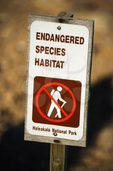 Royalty Free Photo of an Endangered Species Habitat Sign in Haleakala National Park in Maui, Hawaii