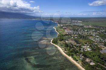 Royalty Free Photo of an Aerial of Maui, Hawaii Coastline With Beach and Buildings