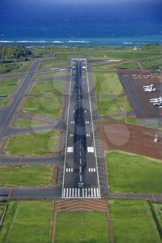 Royalty Free Photo of an Aerial View of a Landing Airstrip on Coast of Maui, Hawaii