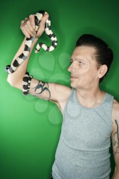 Royalty Free Photo of a Man Holding a California Kingsnake