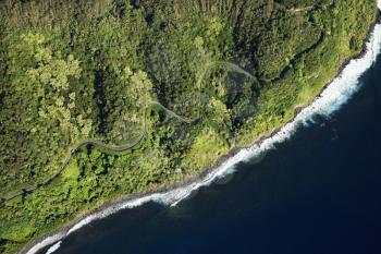 Royalty Free Photo of an Aerial View of a Scenic Road Along the Coast of Maui, Hawaii