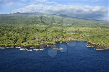 Royalty Free Photo of an Aerial View of Rocky Cliffs on Coastline of Maui, Hawaii
