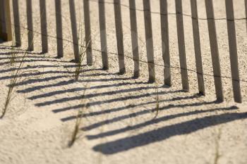 Royalty Free Photo of a Fence and Shadows on a Beach on Bald Head Island, North Carolina