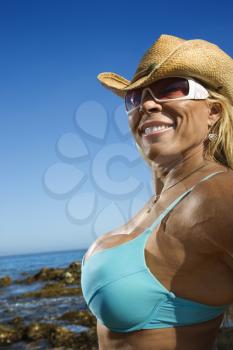 Royalty Free Photo of a Female Bodybuilder in a Bikini on Maui, Beach