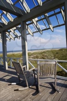 Royalty Free Photo of a Beachfront Deck With Trellis-work on Bald Head Island, North Carolina