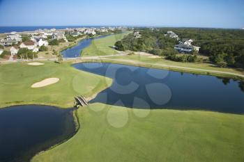 Royalty Free Photo of an Aerial View of a Golf Course in Coastal Residential Community at Bald Head Island, North Carolina