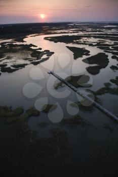 Royalty Free Photo of an Aerial View of a Pier in Coastal Wetland on Bald Head Island, North Carolina