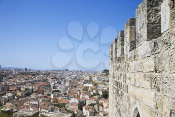 Royalty Free Photo of an Aerial View of a Town From a Castle Structure in Lisbon, Portugal