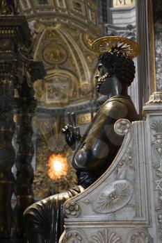 Royalty Free Photo of a Saint Peter Enthroned Statue in Saint Peter's Basilica, Rome, Italy