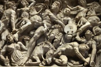 Royalty Free Photo of a Relief Sculpture of a Battle Scene in the Vatican Museum, Rome, Italy