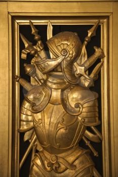 Royalty Free Photo of a Bronze Knight With Armor and Swords in the Vatican Museum, Rome, Italy