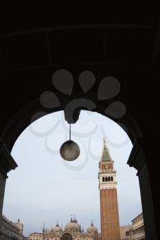 Royalty Free Photo of Campanile in Piazza San Marco in Venice, Italy Viewed From an Arched Doorway