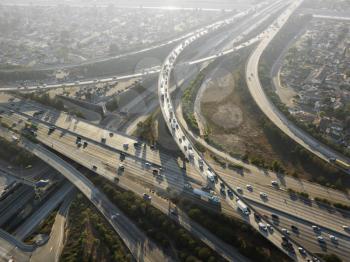 Royalty Free Photo of an Aerial View of a Complex Highway Interchange in Los Angeles California