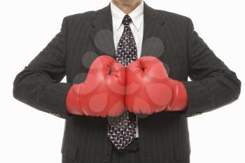 Royalty Free Photo of a Businessman Wearing Boxing Gloves 