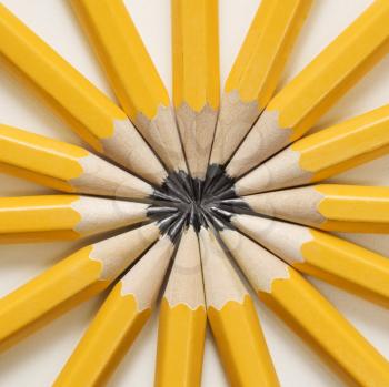 Royalty Free Photo of Pencils Arranged in a Symmetrical Star Shape