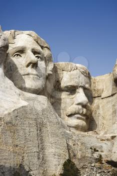 Royalty Free Photo of Theodore Roosevelt and Thomas Jefferson sculpture at Mount Rushmore National Monument, South Dakota