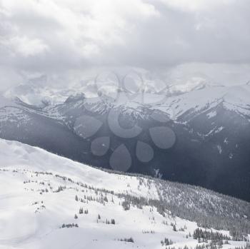 Royalty Free Photo of a Scenic Shot of Mountain Peaks in Whistler, Canada