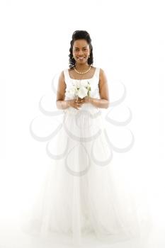 Royalty Free Photo of a Bride Holding A Bouquet on a White Background