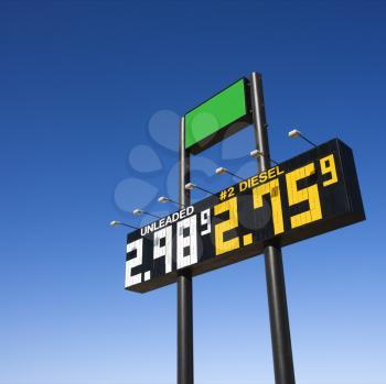 Royalty Free Photo of a Sign Displaying Gasoline Prices