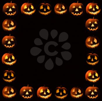 Frame composed of Halloween pumpkins on black.