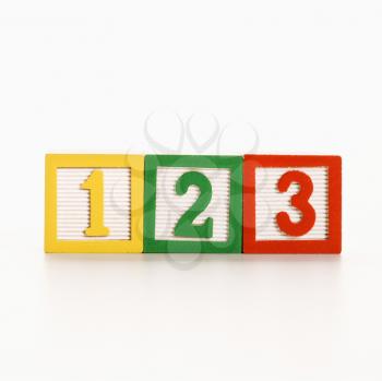 Row of toy building blocks with numbers.