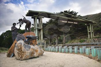 Royalty Free Photo of a Memorial Sculpture Near the Entrance to the Great Ocean Road in Australia