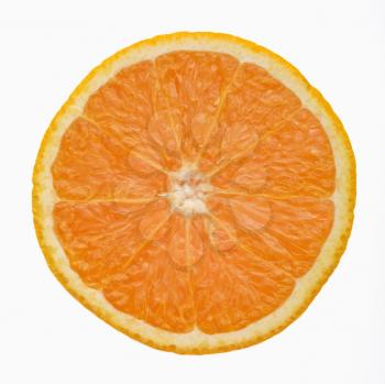 Single orange slice side view against white background.