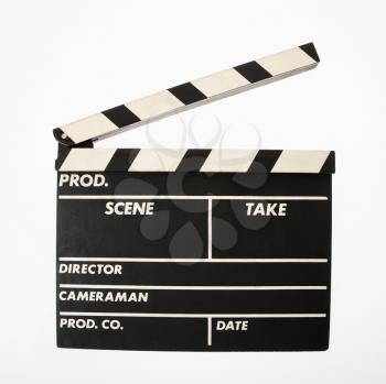 Movie scene clapboard with blank copy space against white background.