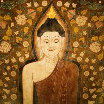 Royalty Free Photo of a Buddha on an Old Temple Cotton Scroll From Thailand