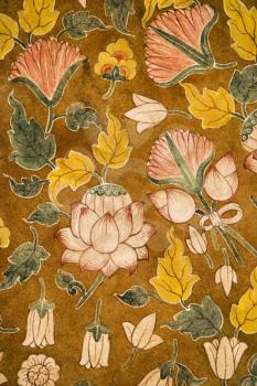 Royalty Free Photo of a Detail of a Floral Pattern on an Old Temple Cotton Scroll from Thailand