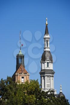 Royalty Free Photo of a Steeple of the Cathedral of the Blessed Sacrament in Sacramento, California, USA