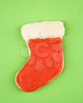 Royalty Free Photo of a Christmas Stocking Sugar Cookie With Decorative Icing