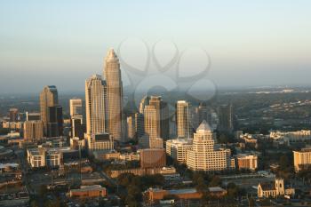 Royalty Free Photo of an Aerial View of Uptown Buildings in Charlotte, North Carolina