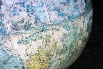 Royalty Free Photo of an Old Cracked and Weathered Globe Focusing on South America