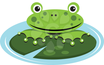 Royalty Free Clipart Image of a Frog in a Pond on a Lily Pad