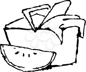 Royalty Free Clipart Image of a Picnic Basket with a Slice of Watermelon