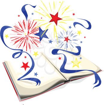 Royalty Free Clipart Image of a Book with Fireworks