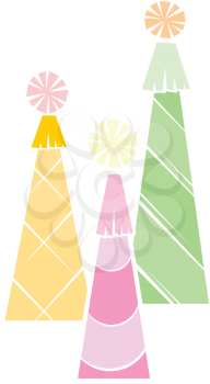Royalty Free Clipart Image of Three Holiday Trees