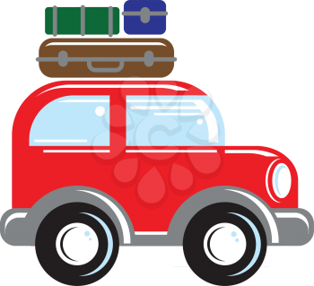 Royalty Free Clipart Image of a Car With Luggage on the Roof