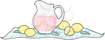 Royalty Free Clipart Image of a Pitcher of Lemonade and Lemons