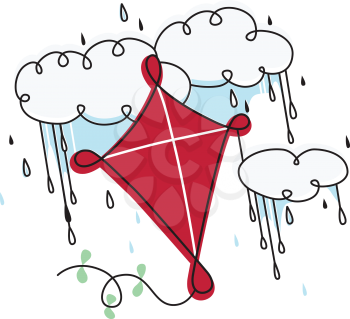 Royalty Free Clipart Image of a Kite on a Rainy Day