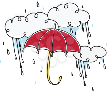 Royalty Free Clipart Image of an Umbrella on a Rainy Day