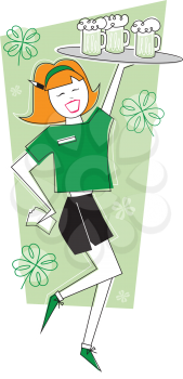 Royalty Free Clipart Image of a Waitress With Beer