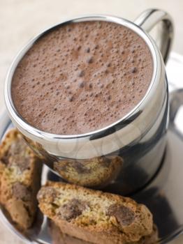 Royalty Free Photo of a Hot Chocolate Florentine With Chocolate Biscotti