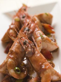 Royalty Free Photo of Butterflied Mediterranean Prawns With Chili Chocolate