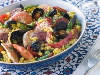 Royalty Free Photo of a Bowl of Paella