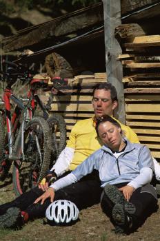 Royalty Free Photo of Cyclists Resting