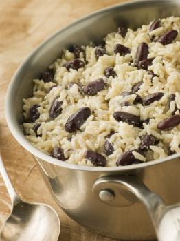 Royalty Free Photo of Rice and Beans in a Saucepan